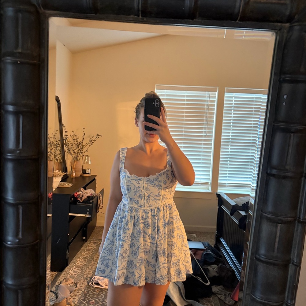 For Love And Lemons Blue and White Floral Mini Dress